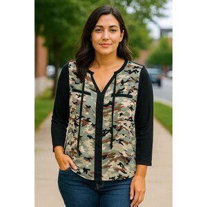 Ana Women's Camouflage Print Long Sleeve Blouse Size M
